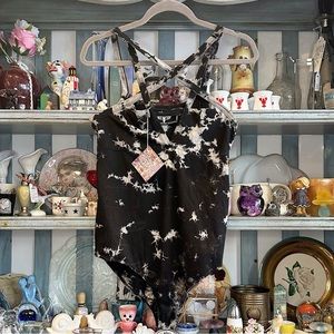 Killstar goth emo black and grey tie dye bodysuit with pentagram cutout